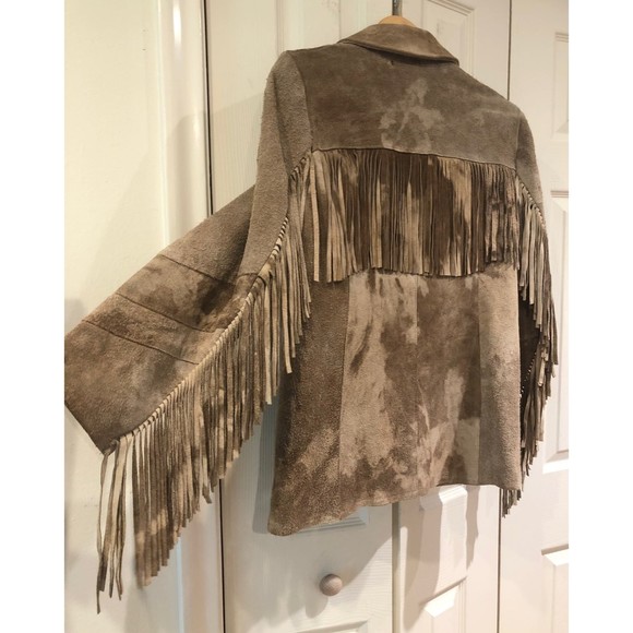 Vintage Jean Sebastian Tan Fringe Suede Cowhide Dye Jacket 60s 70s 11 12 M L - Picture 8 of 12